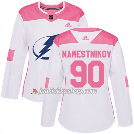 Nainen NHL Tampa Bay Lightning Pelipaita Vladislav Namestnikov 90 Adidas 2017-2018 Valkoinen Vaaleanpunainen Fashion Authentic